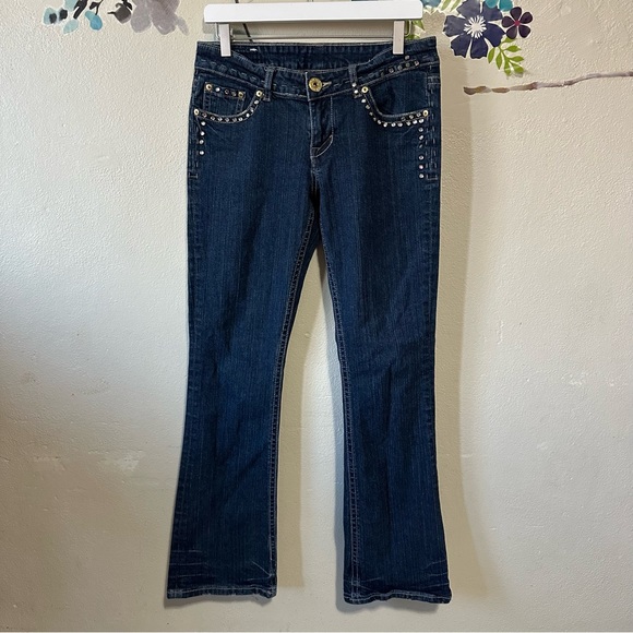 Echo Red Bootleg Regular Jeans Bling Bejeweled Rhinestone Size 29/9 R - Picture 1 of 13